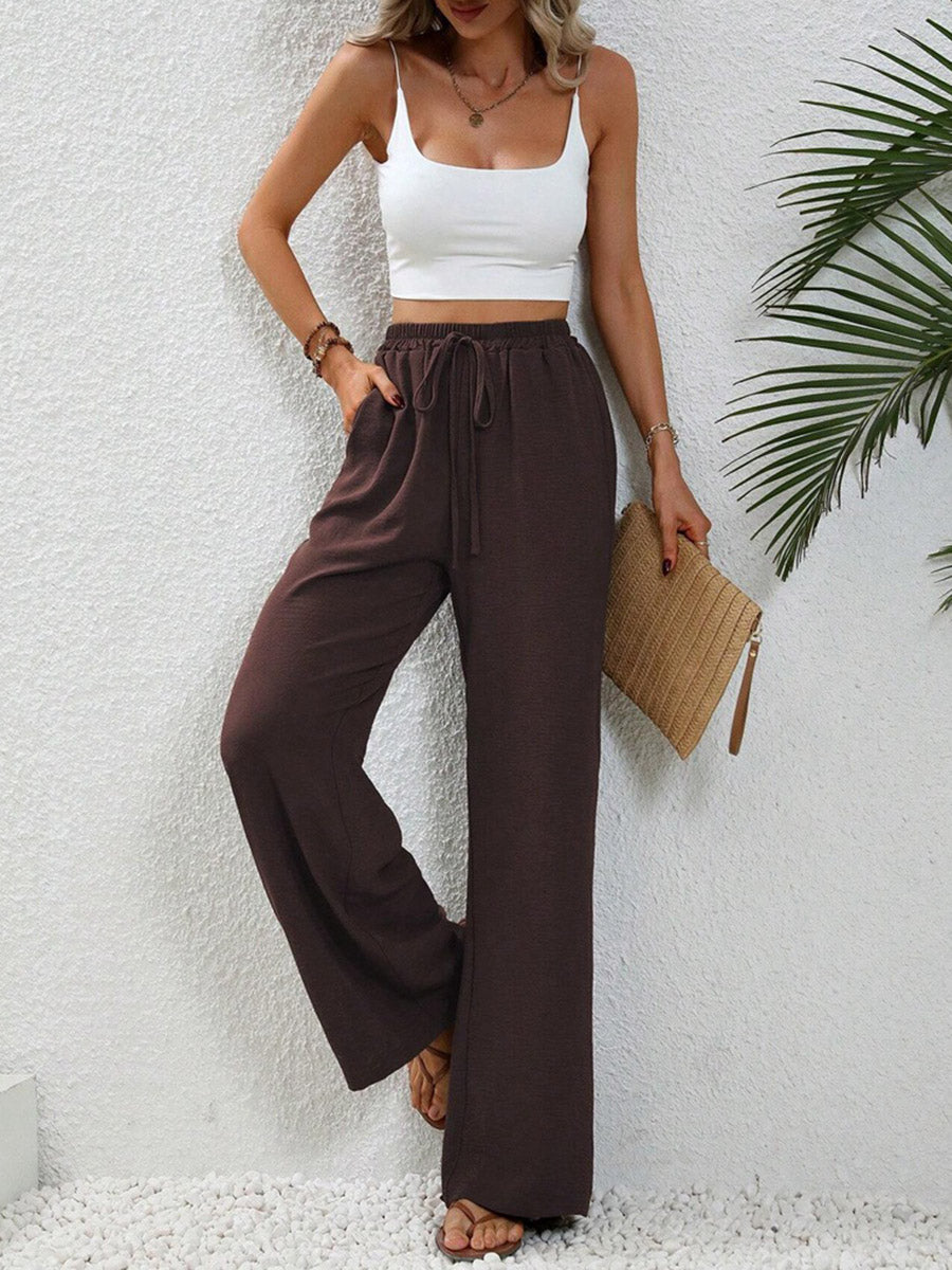 High-Waist Pleated Elastic Relaxed Pants