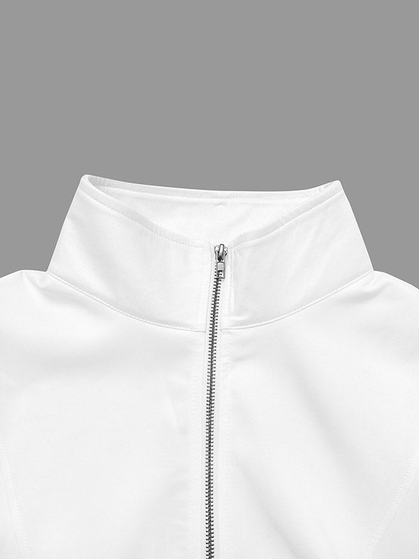Striped Stand-Collar Zip Long-Sleeve Jacket