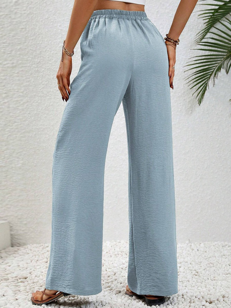 High-Waist Pleated Elastic Relaxed Pants