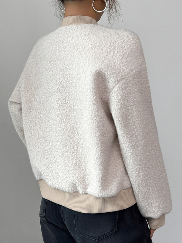 Button-Detail Pocket Long-Sleeve Elastic Jacket