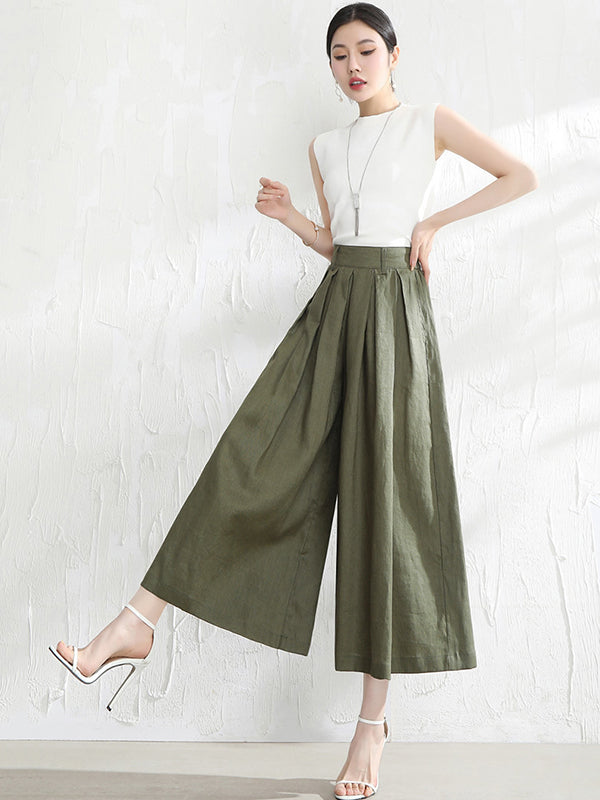 Cotton Wide-Leg Relaxed Pants