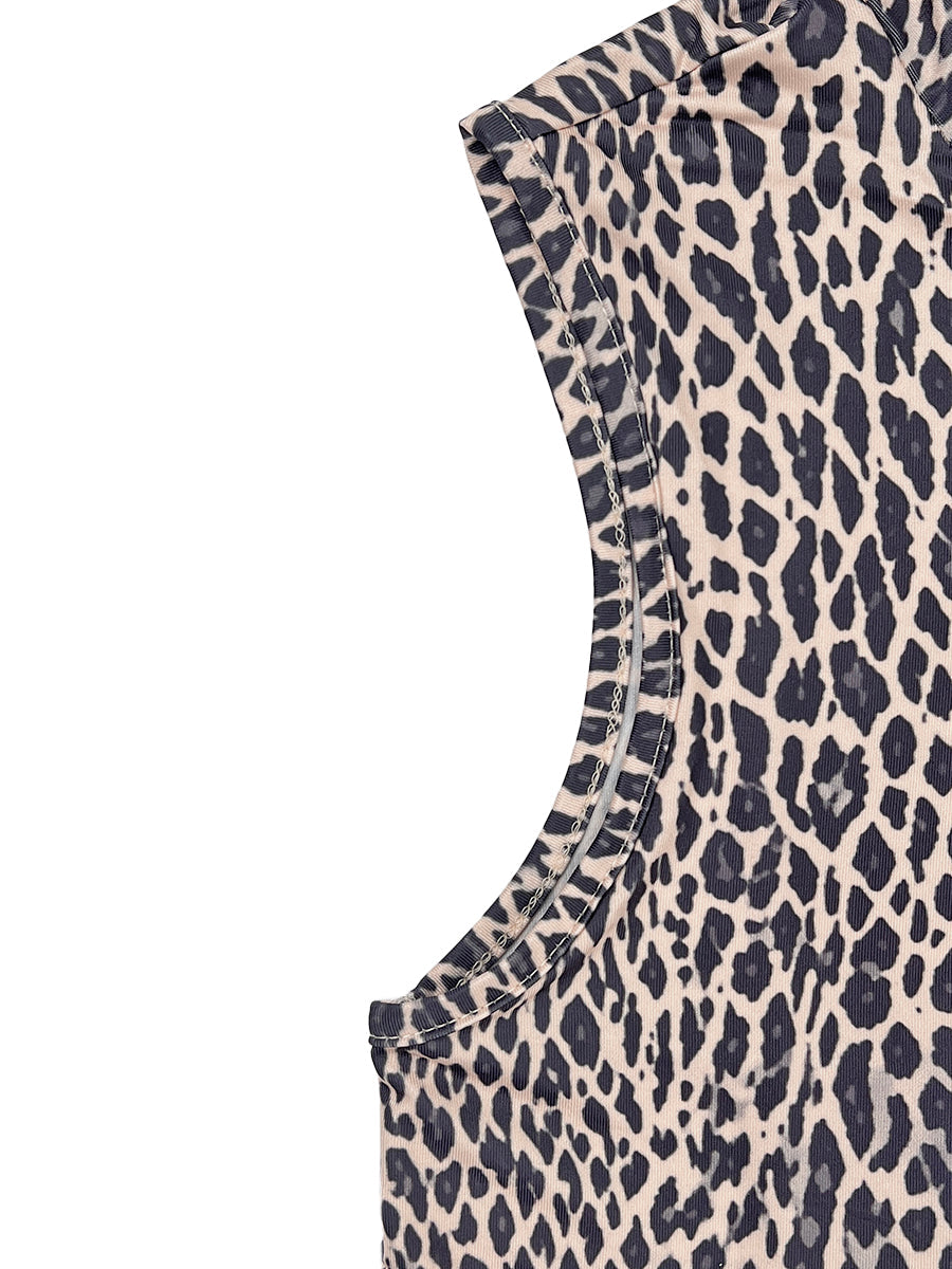 Leopard Print High-Waist Hooded Pleated Jumpsuit