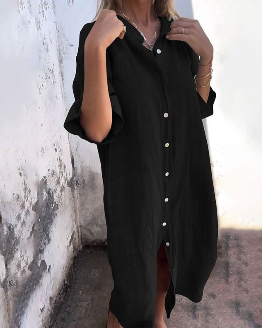 Alondra | Cotton Linen Shirt Long Dress