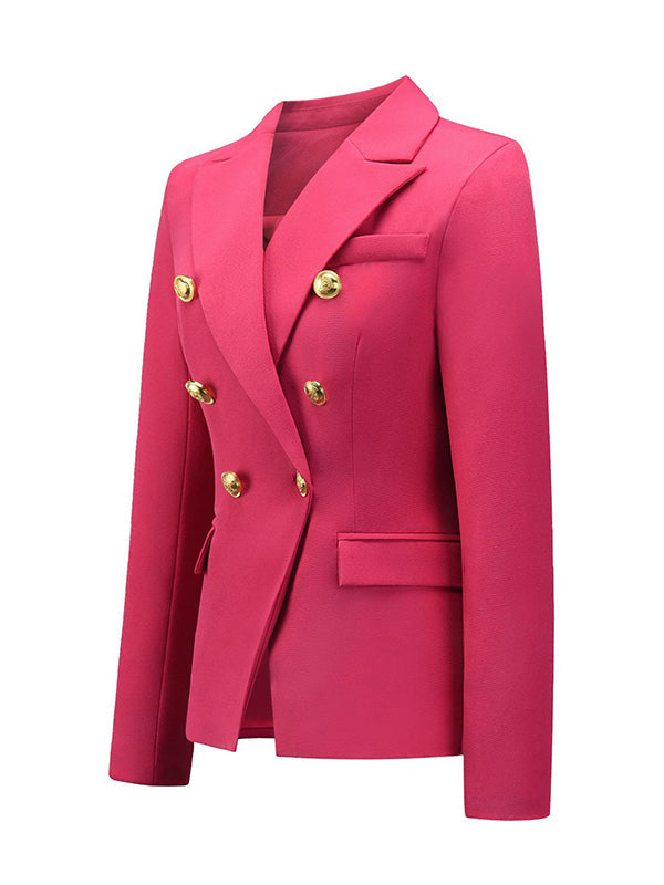 Notch-Collar Button-Detail Long-Sleeve Blazer