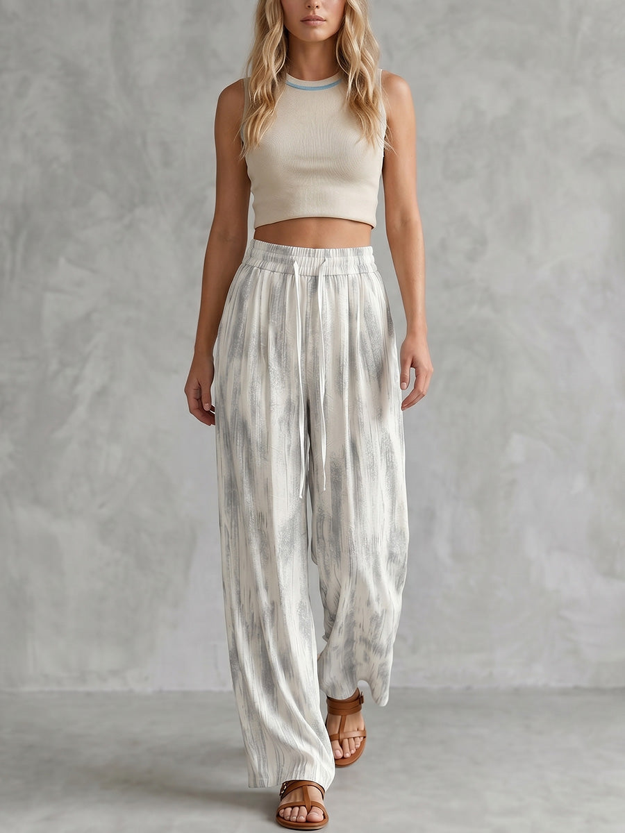 Wide-Leg High-Waist Drawstring Pocket Pants