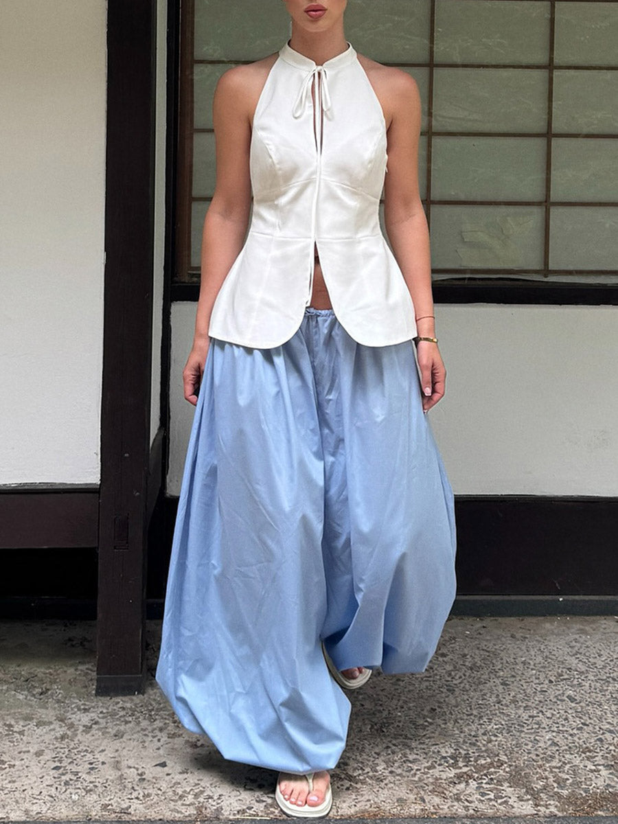 High-Waist Pleated Drawstring Pants