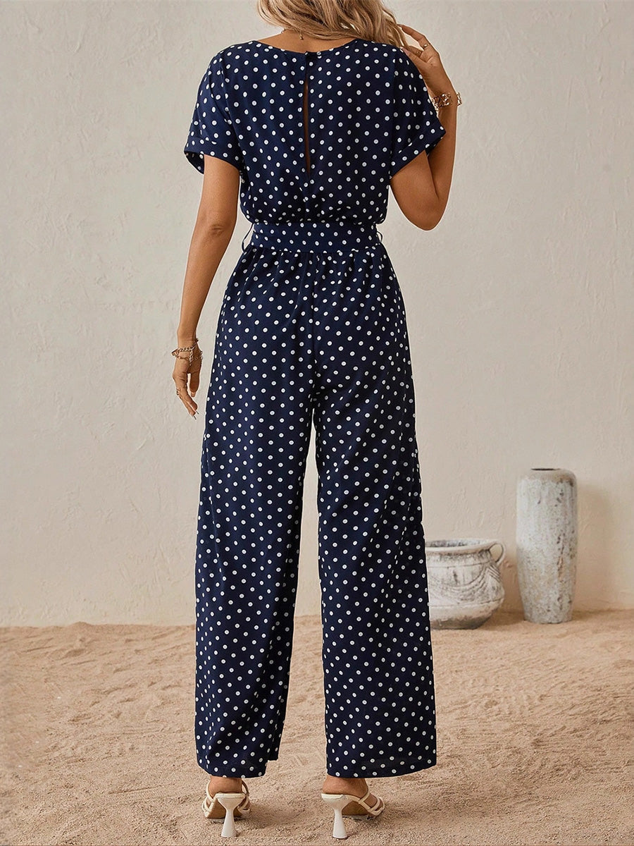 High-Waist Round-Neck Contrast Jumpsuit