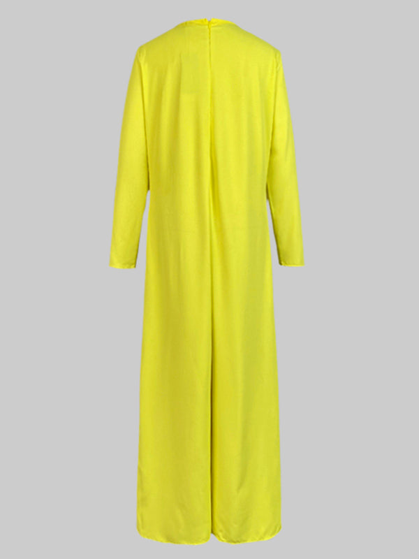 Wide-Leg Round-Neck Pocket Relaxed Jumpsuit