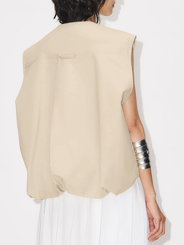 Round-Neck Zip Pocket Sleeveless Vest