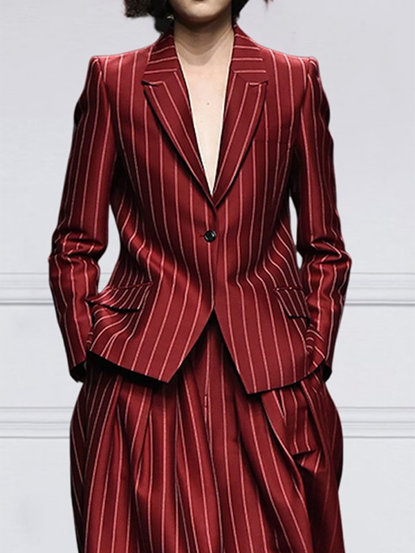 Striped Notch-Collar Long-Sleeve Relaxed Blazer