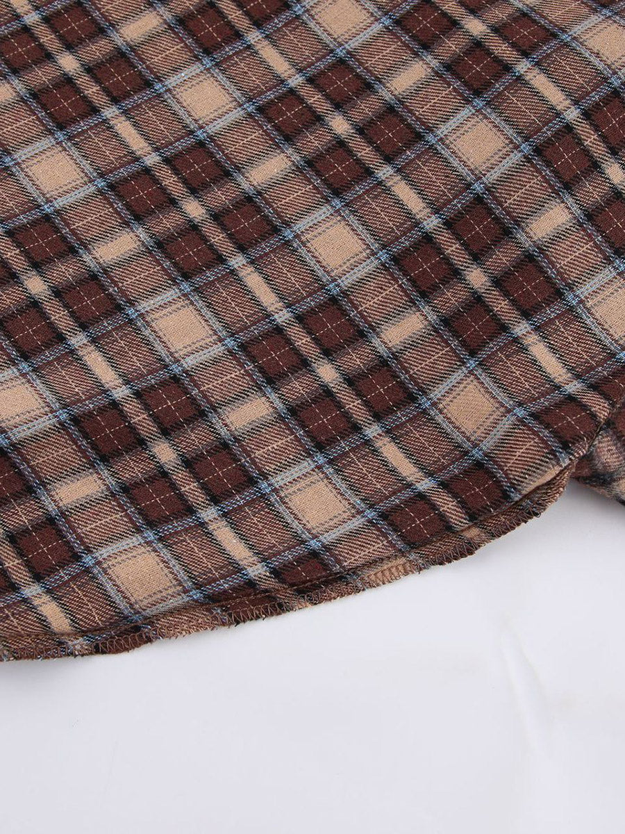 Checked Button-Detail Long-Sleeve Relaxed Jacket