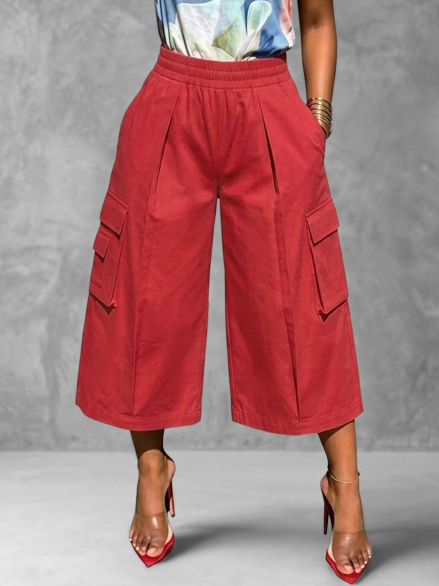 High-Waist Pocket Elastic Relaxed Pants