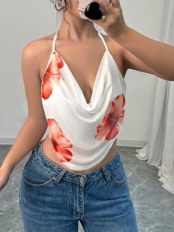 Floral Halter-Neck Sleeveless Vest