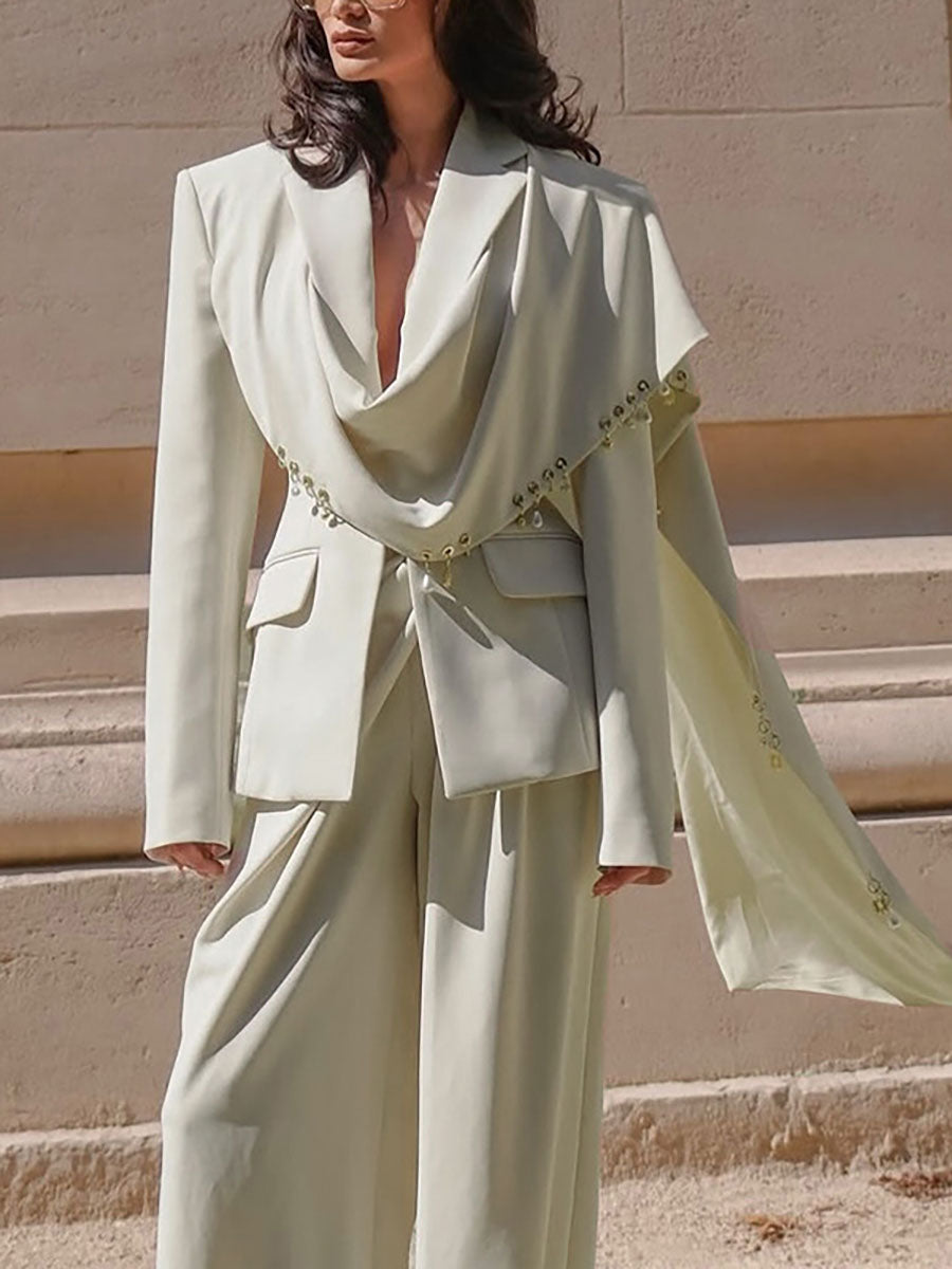 Notch-Collar Pocket Long-Sleeve Blazer