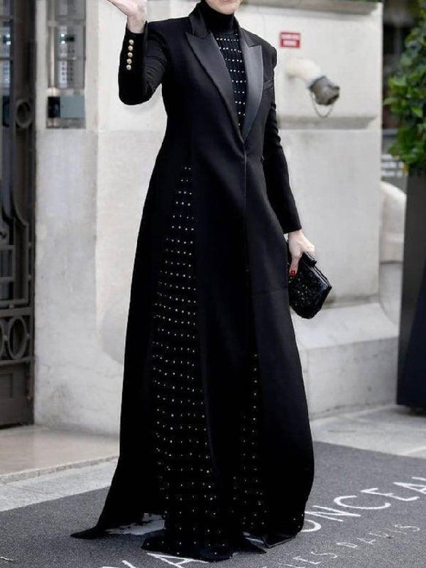 Notch-Collar Side-Split Long-Sleeve Jacket