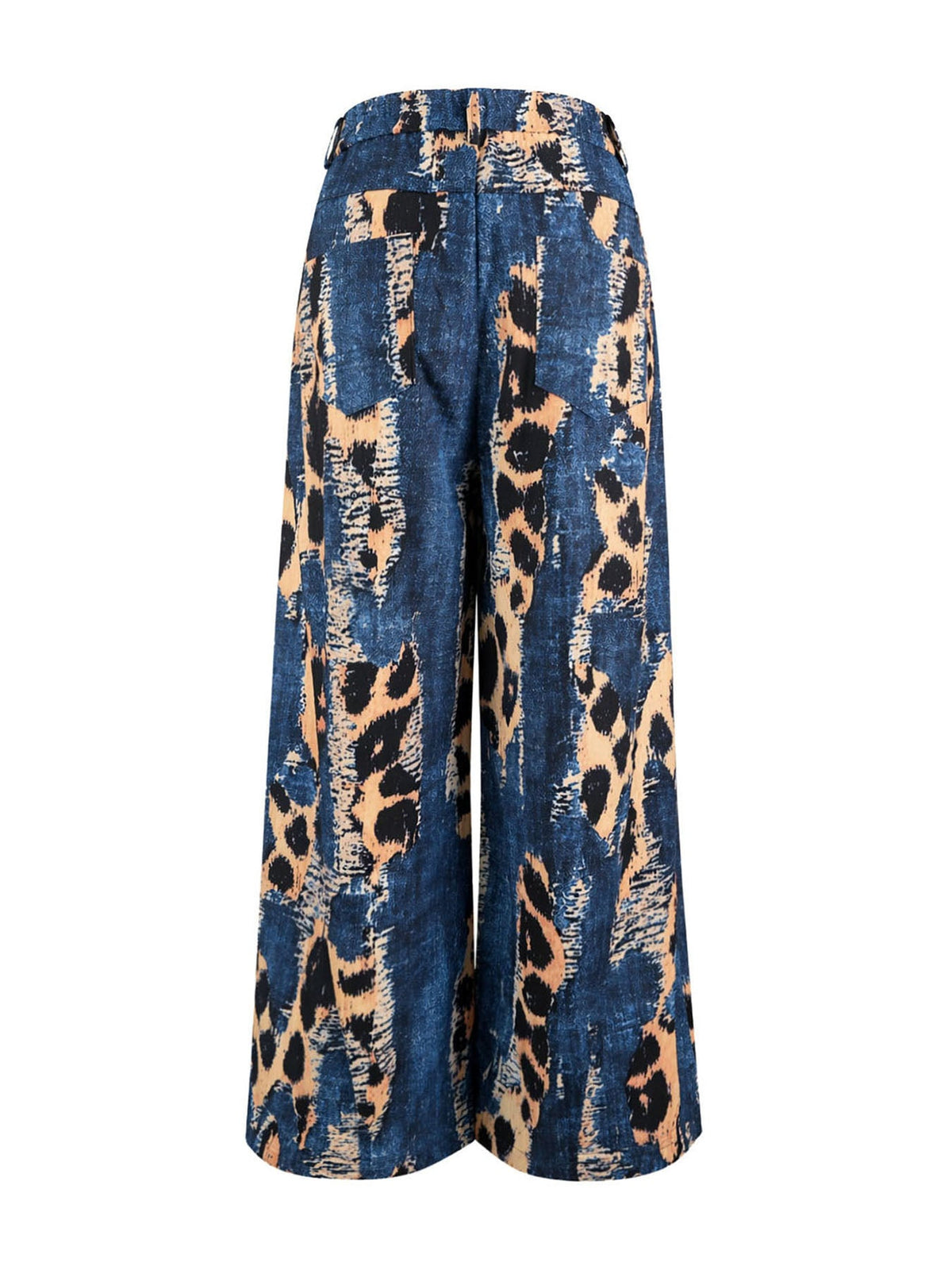 Leopard Print Wide-Leg High-Waist Button-Detail Pants
