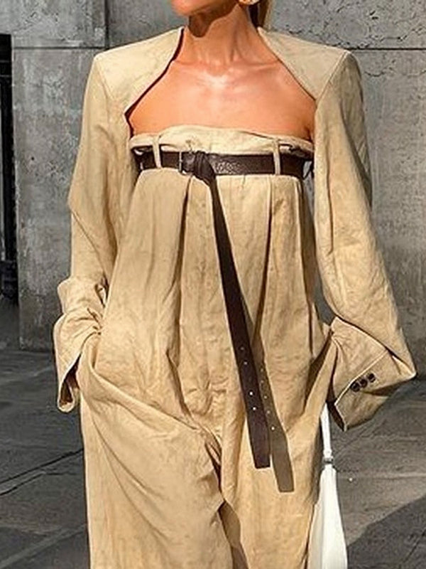 Wide-Leg Button-Detail Belted Long-Sleeve Belt