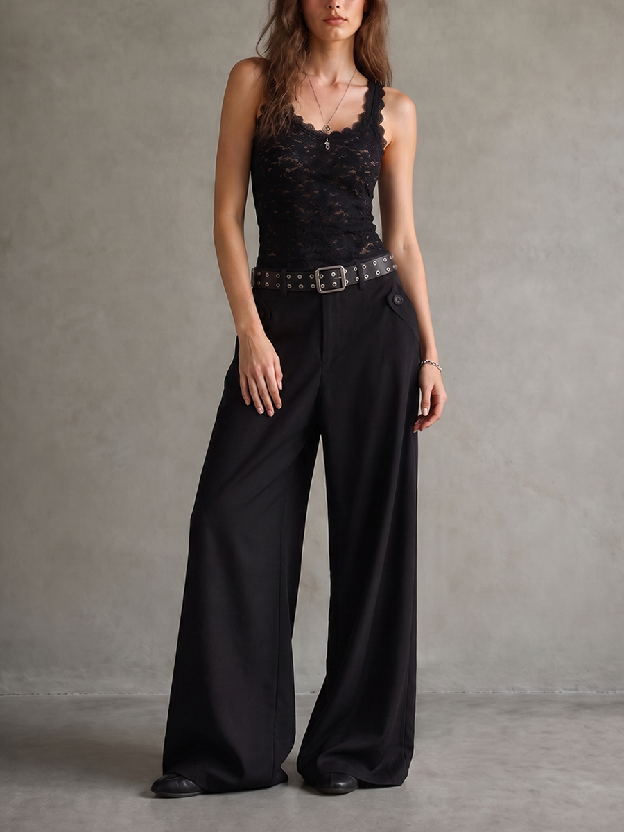 Wide-Leg Button-Detail Belted Pocket Belt