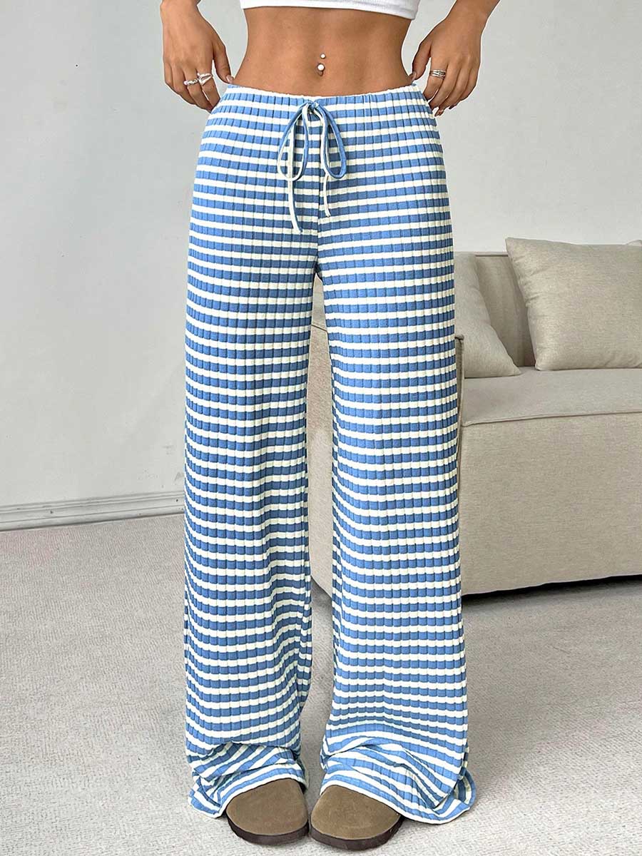 Striped High-Waist Drawstring Contrast Pants
