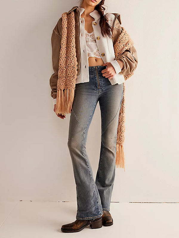 Stand-Collar Button-Detail Pocket Long-Sleeve Cardigan