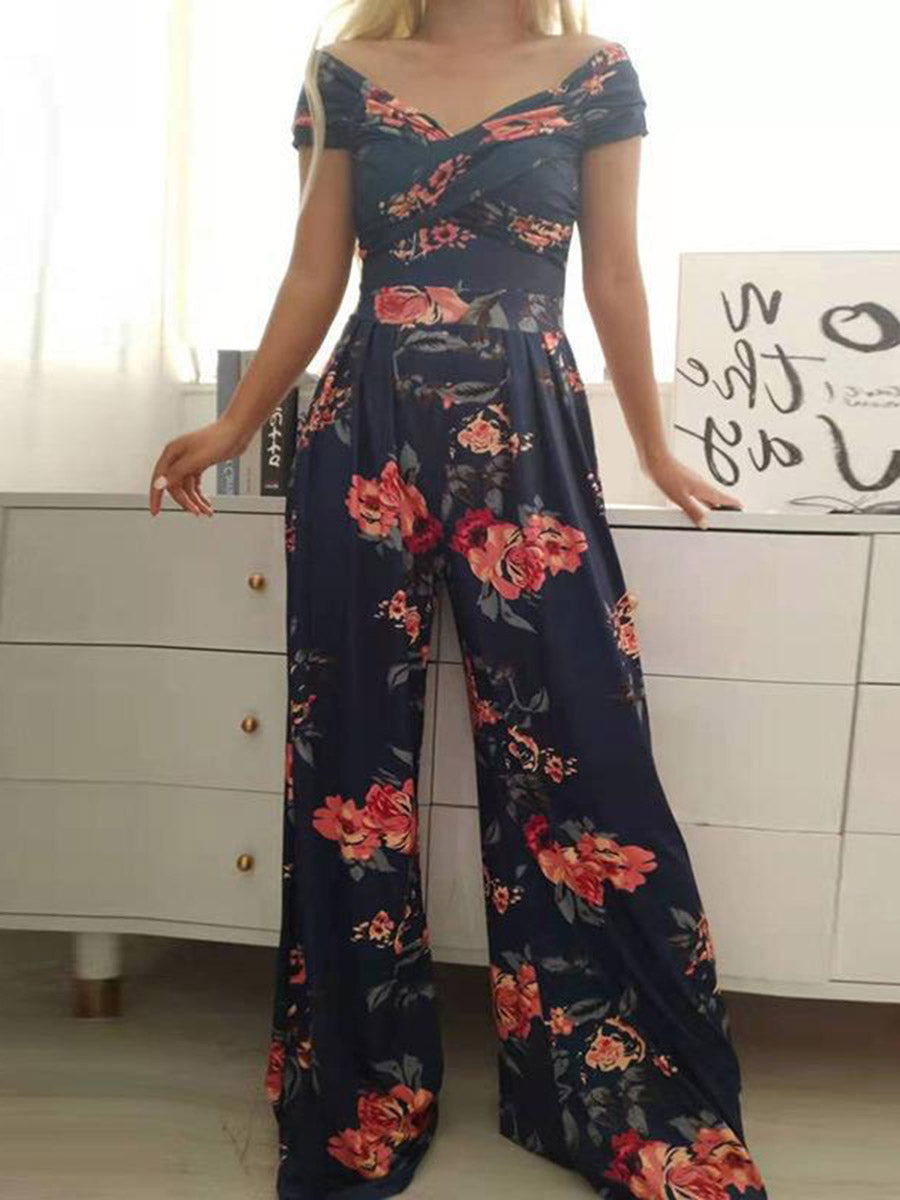 Printed High-Waist Pleated Relaxed Jumpsuit