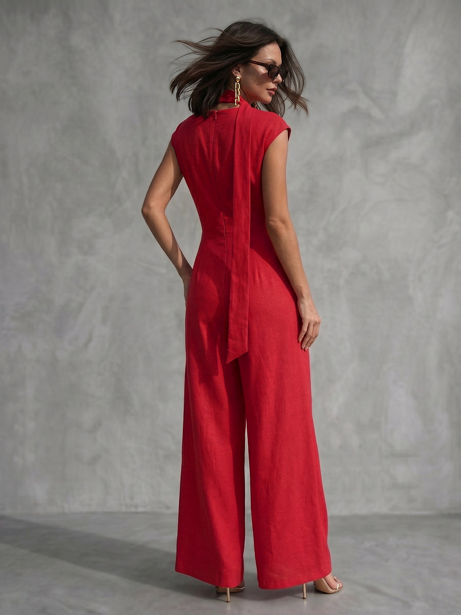 Wide-Leg V-Neck Pocket Relaxed Jumpsuit