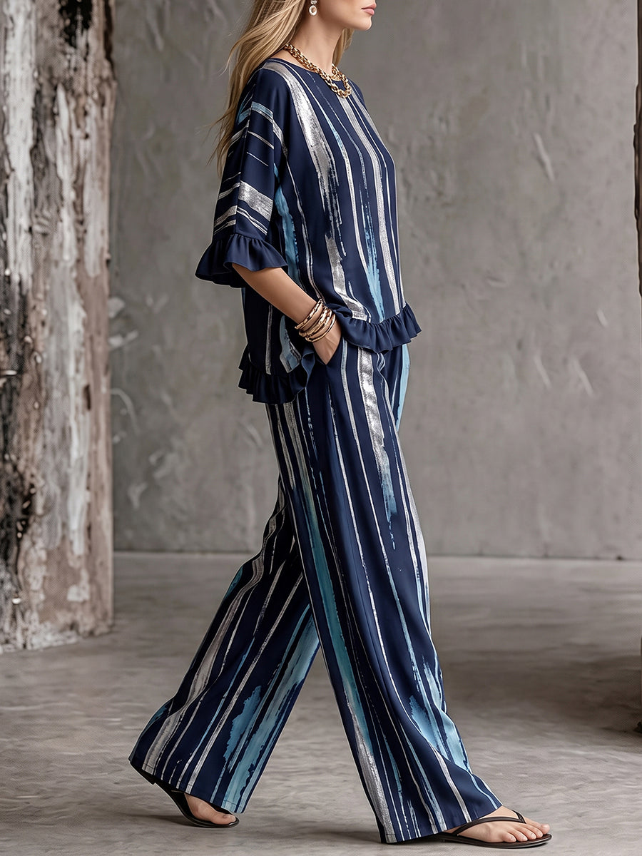 Printed Wide-Leg High-Waist Pocket Pants