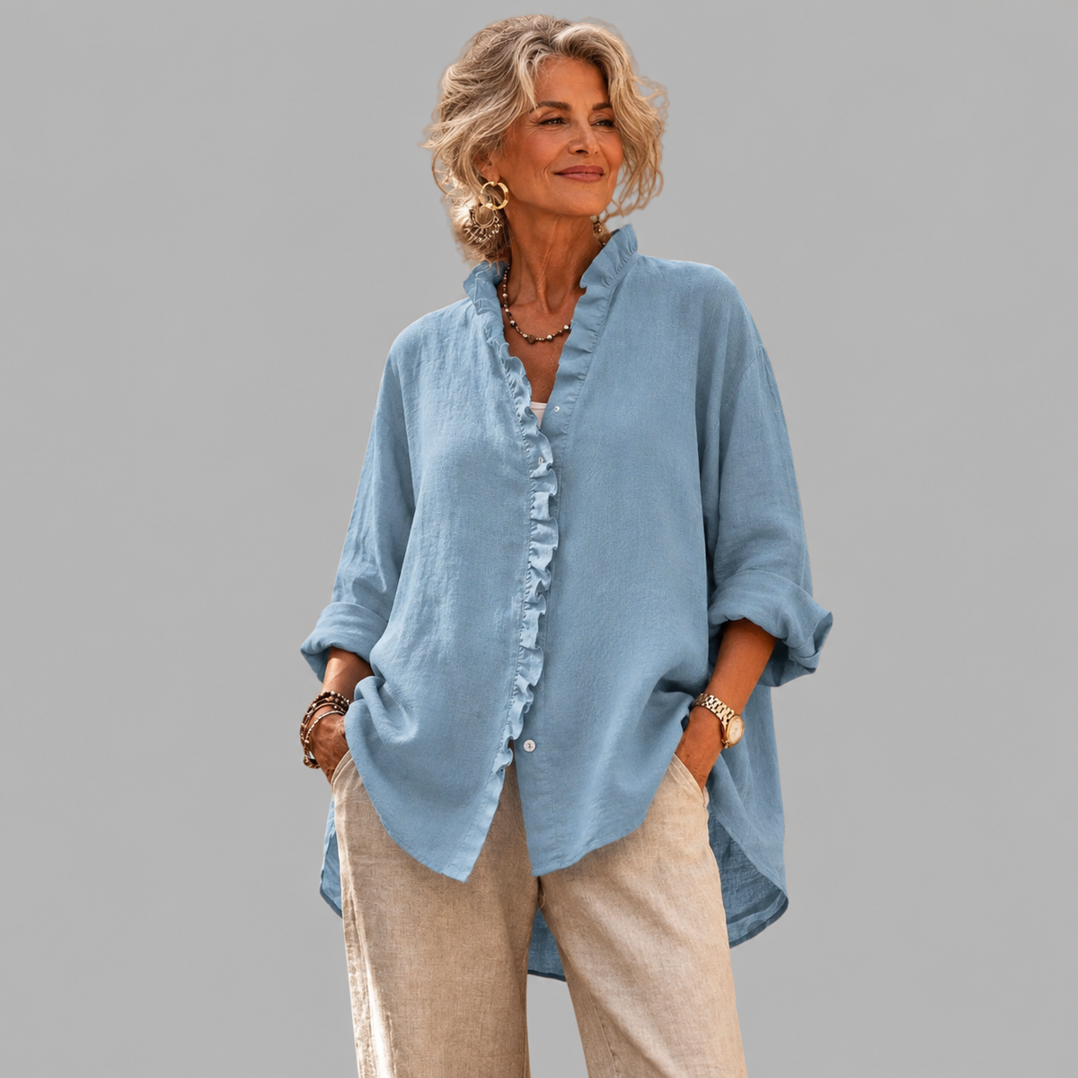 Luisa | Ruffled Linen Blend Shirt