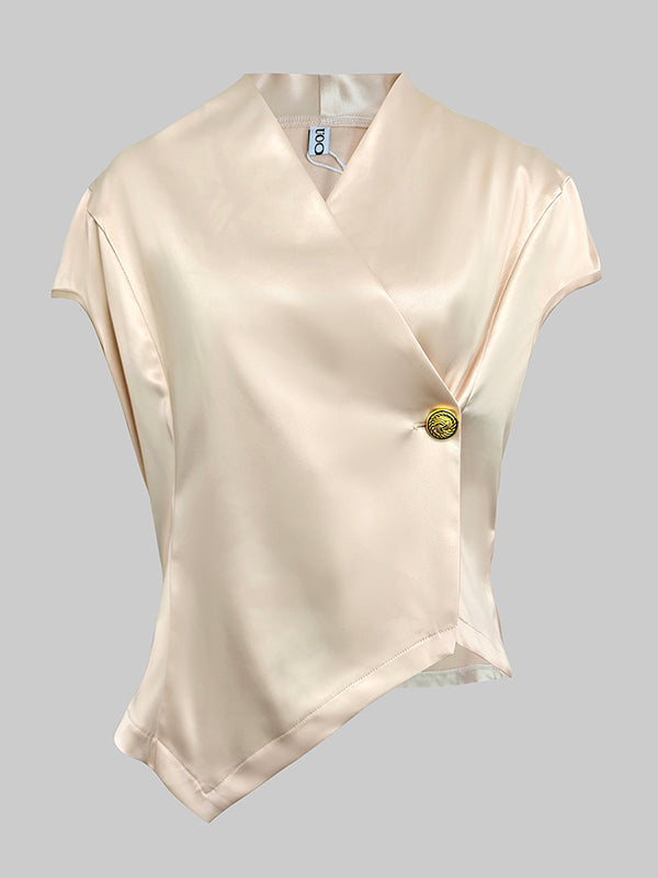 V-Neck Button-Detail Cap-Sleeve Relaxed Vest