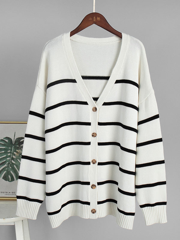 Striped V-Neck Long-Sleeve Relaxed Cardigan
