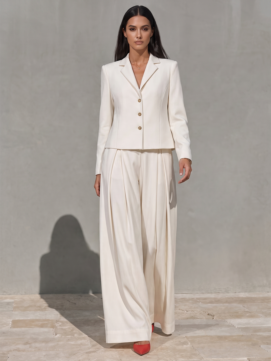 Wide-Leg High-Waist Pleated Pocket Pants