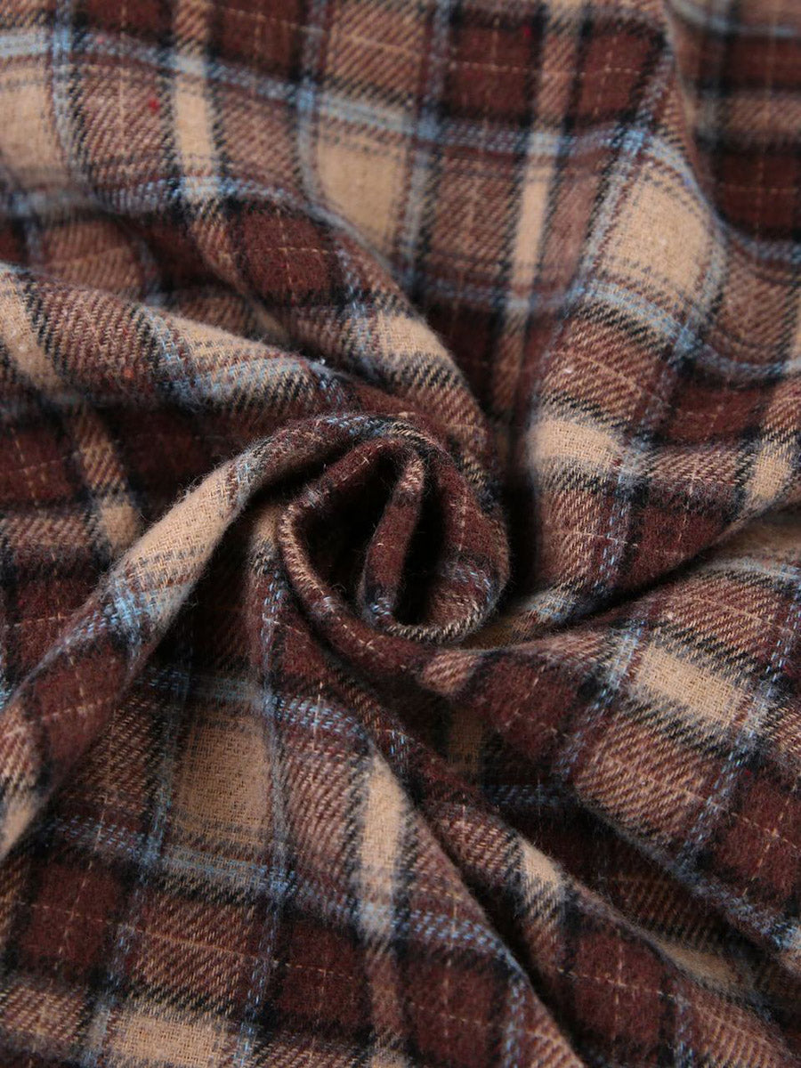 Checked Button-Detail Long-Sleeve Relaxed Jacket