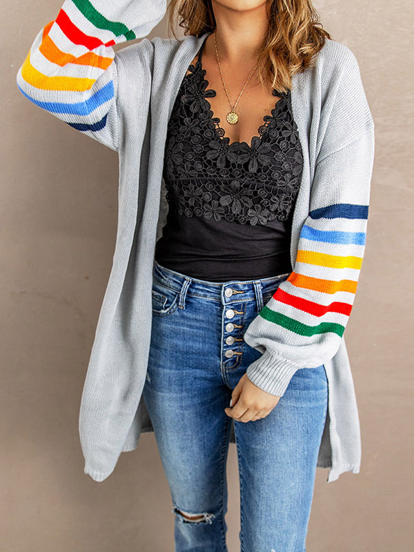 Striped Long-Sleeve Relaxed Contrast Cardigan