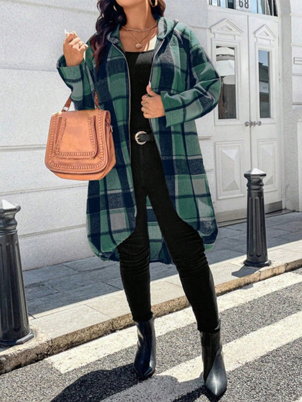 Checked Hooded Zip Long-Sleeve Jacket
