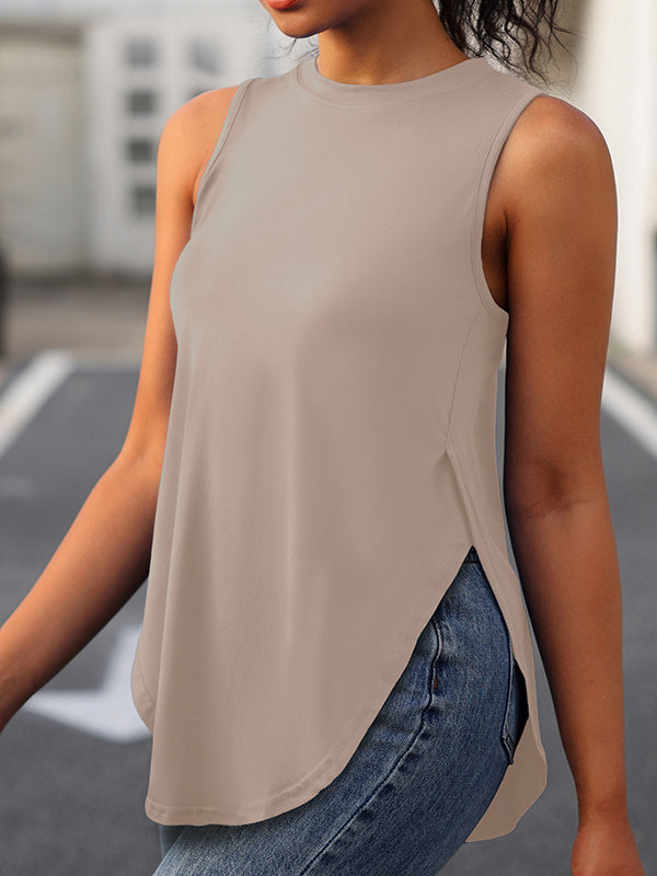 Round-Neck Side-Split Sleeveless Relaxed Cover-Up