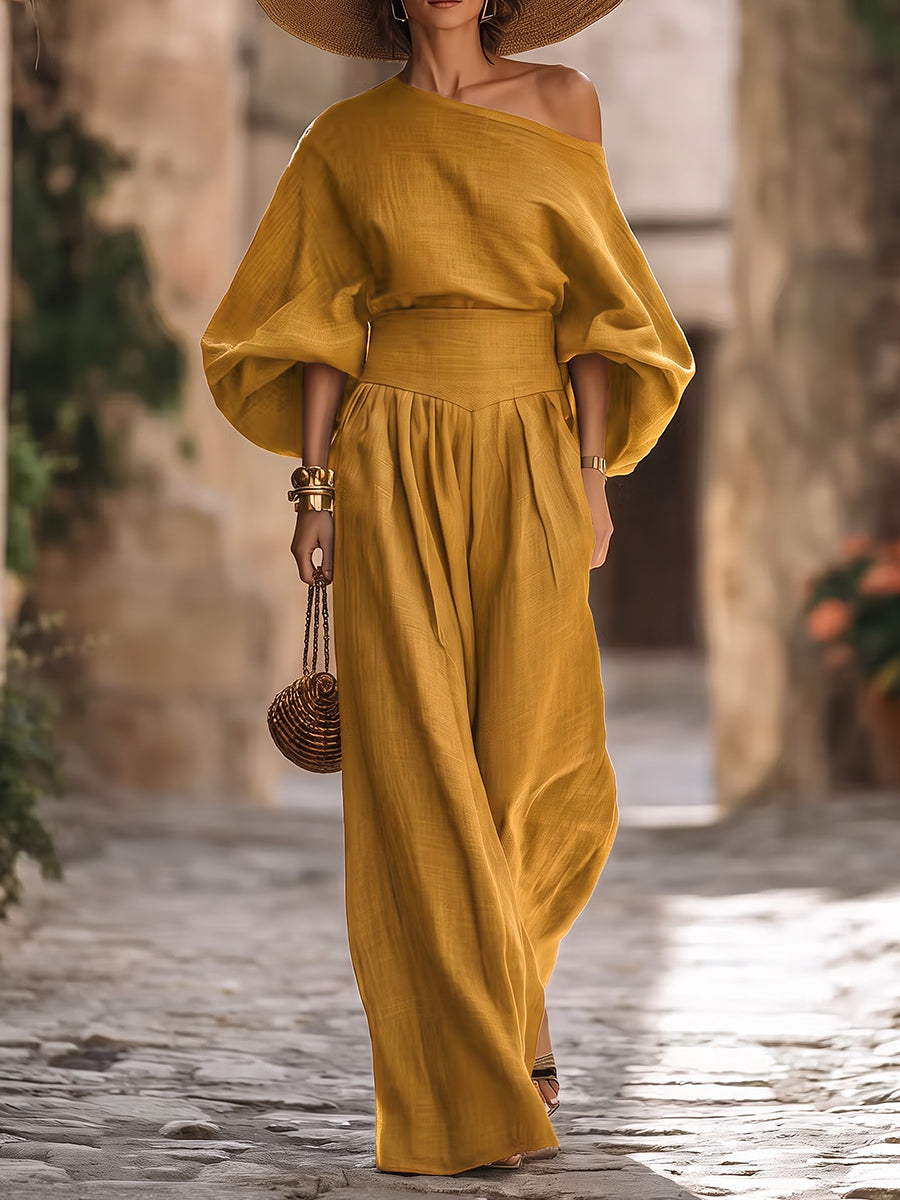 Wide-Leg Pleated Pocket Relaxed Pants