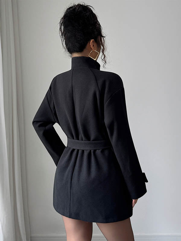 High-Waist Stand-Collar Asymmetric Button-Detail Jacket