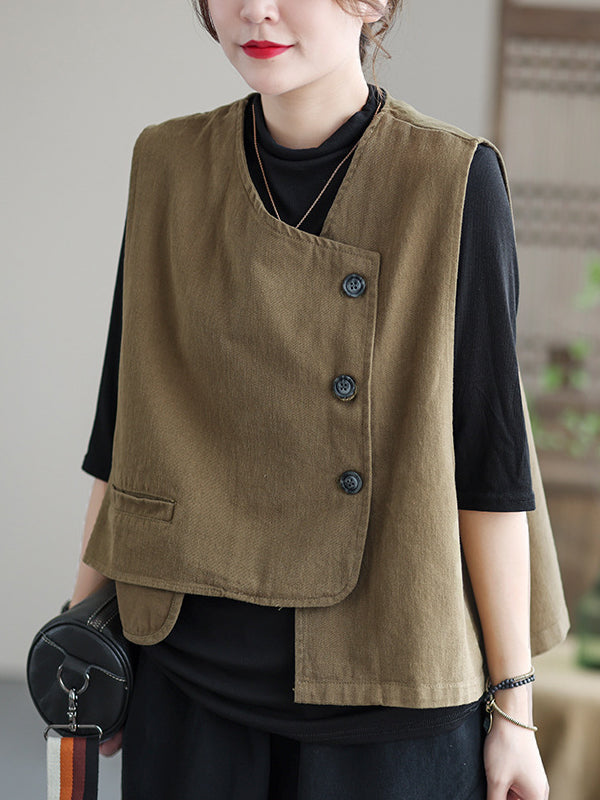 Asymmetric Button-Detail Vest