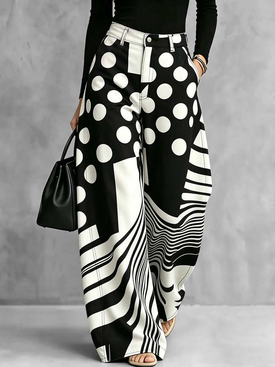 Striped Wide-Leg Button-Detail Zip Pants