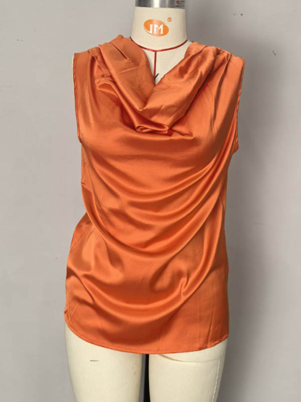 V-Neck Pleated Sleeveless Relaxed Vest