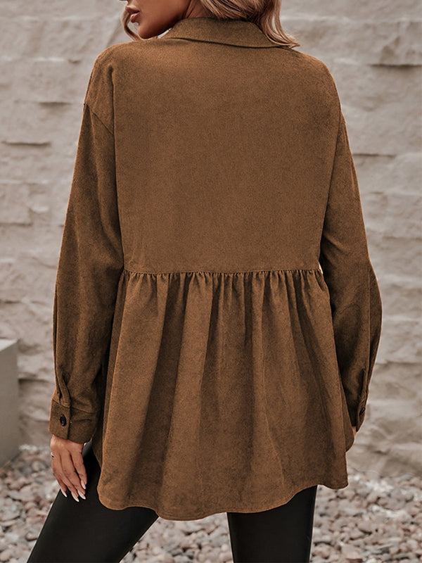 Pleated A-Line Button-Detail Pocket Jacket
