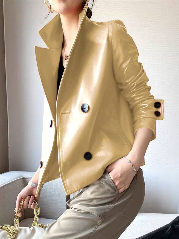 Notch-Collar Button-Detail Long-Sleeve Jacket