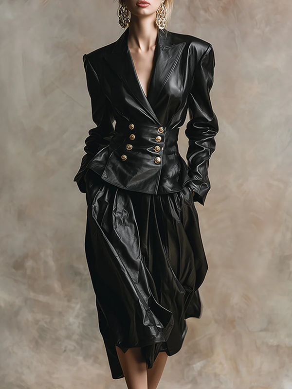 Notch-Collar Button-Detail Long-Sleeve Jacket