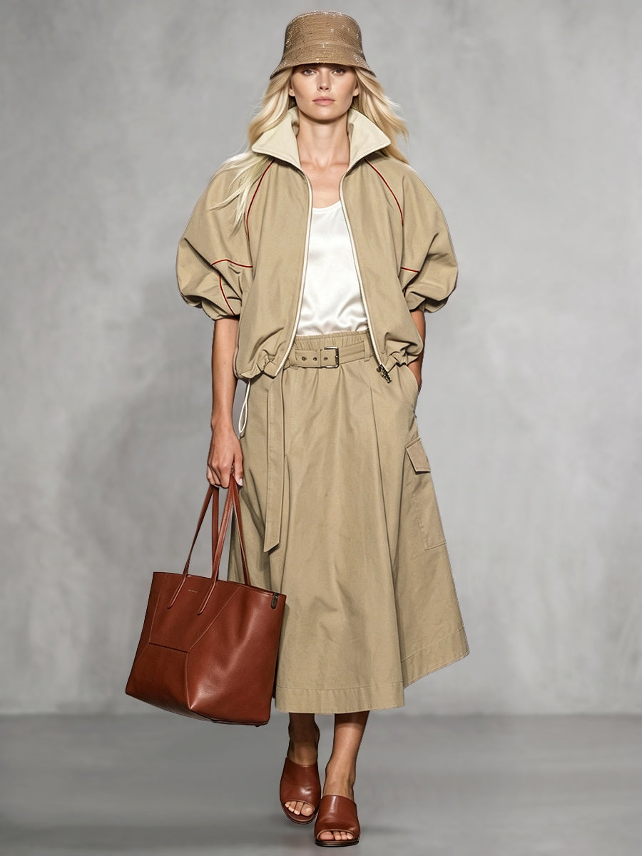 Drawstring Zip Relaxed Contrast Jacket