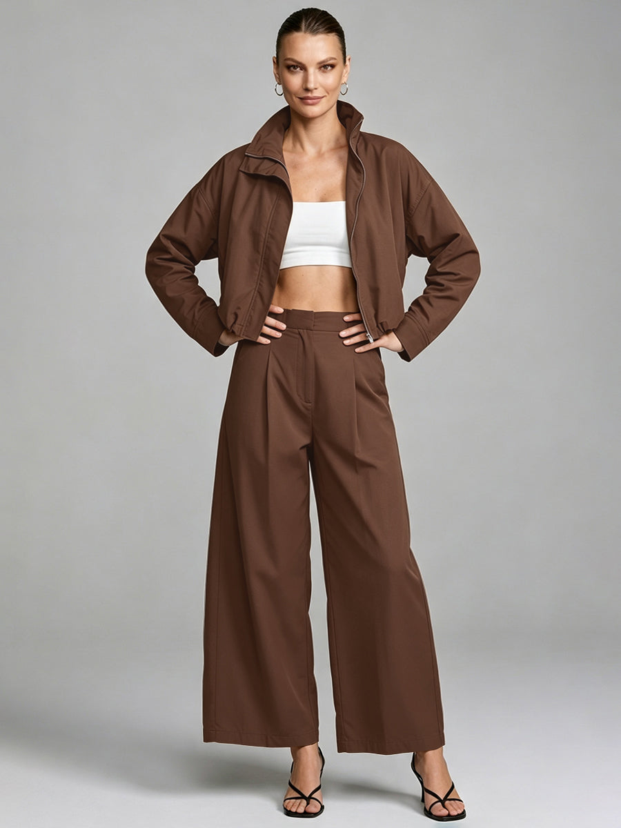 Wide-Leg Cropped Pocket Elastic Pants