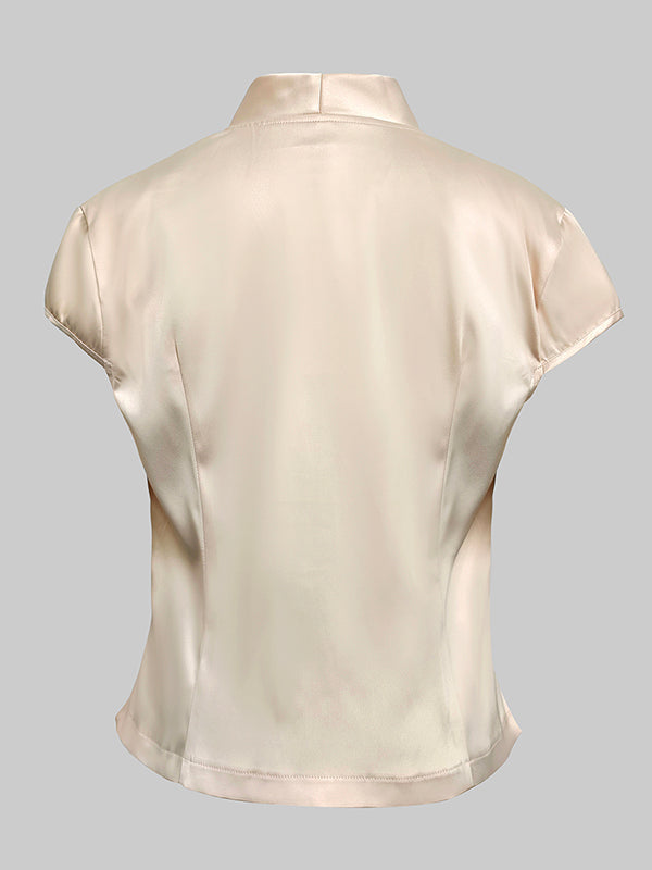 V-Neck Button-Detail Cap-Sleeve Relaxed Vest