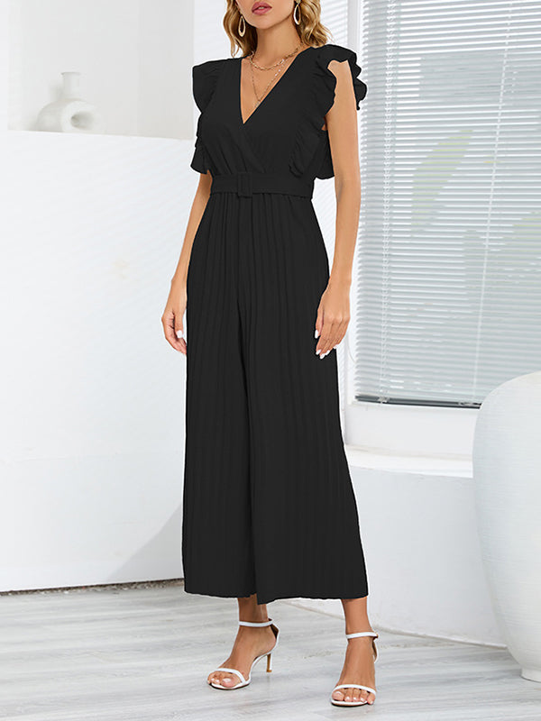 High-Waist V-Neck Pleated Ruffle Belt