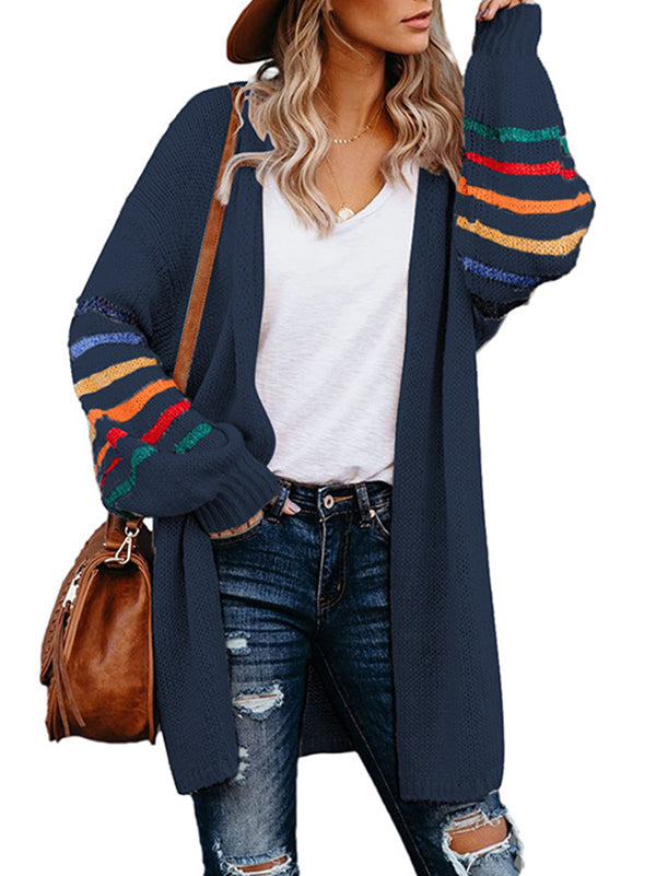 Striped Long-Sleeve Relaxed Contrast Cardigan