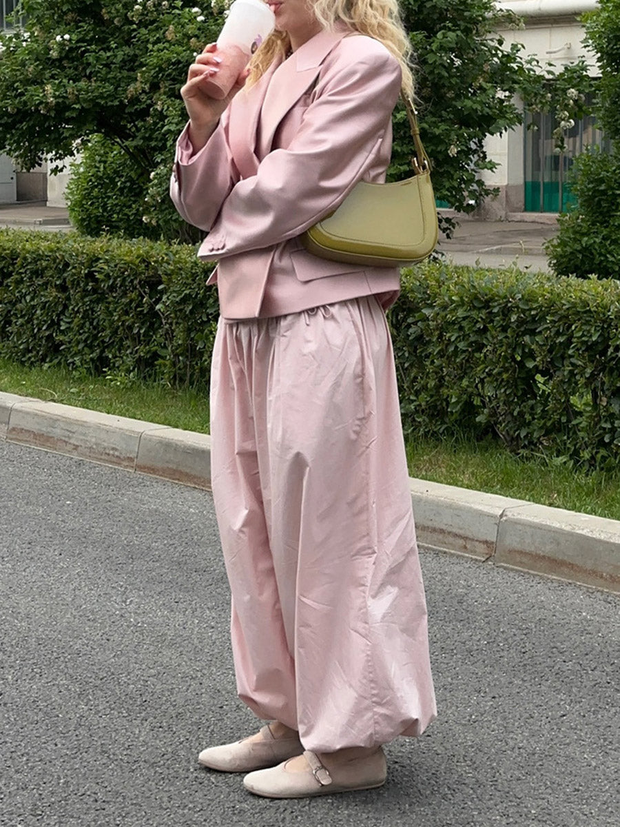 High-Waist Pleated Drawstring Pants