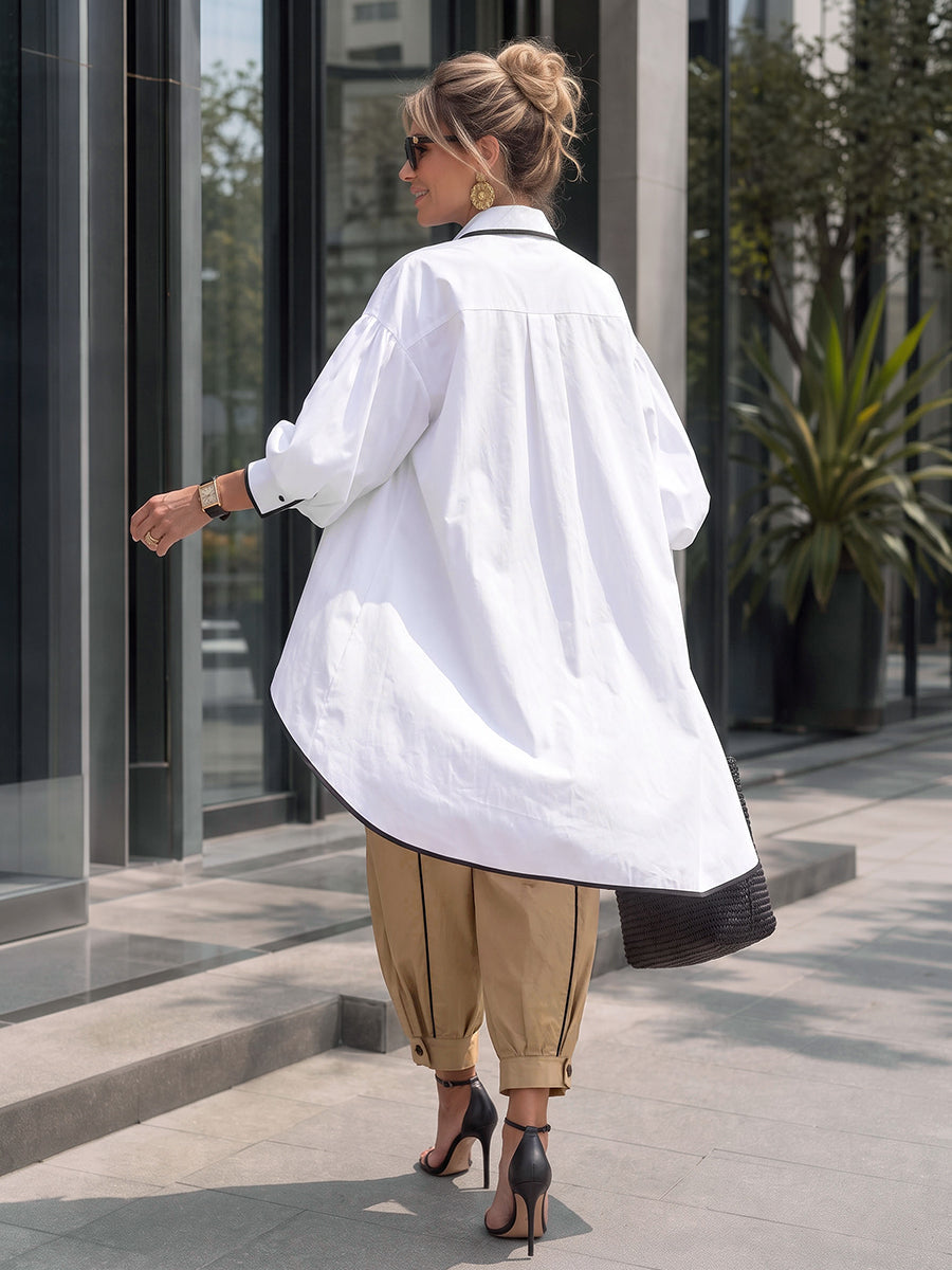 Wide-Leg Cropped Button-Detail Pocket Pants